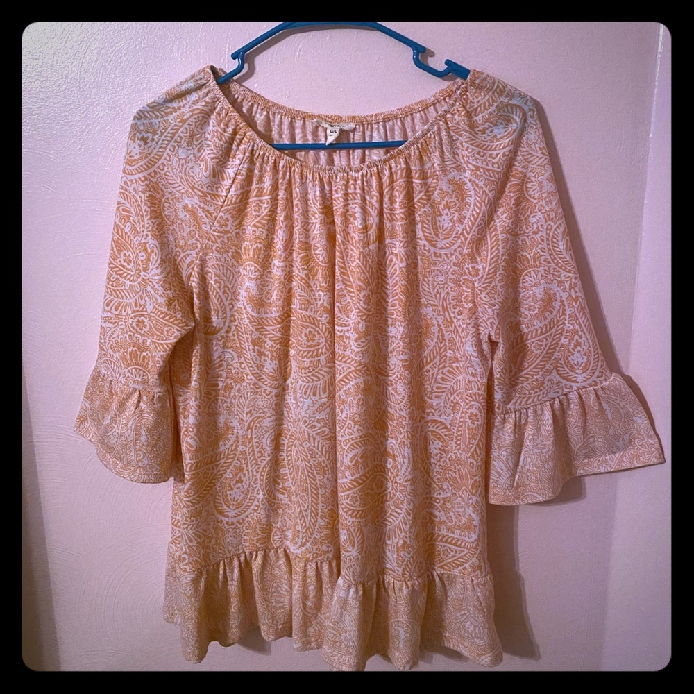 Coral and white floral shirt with big sleeves